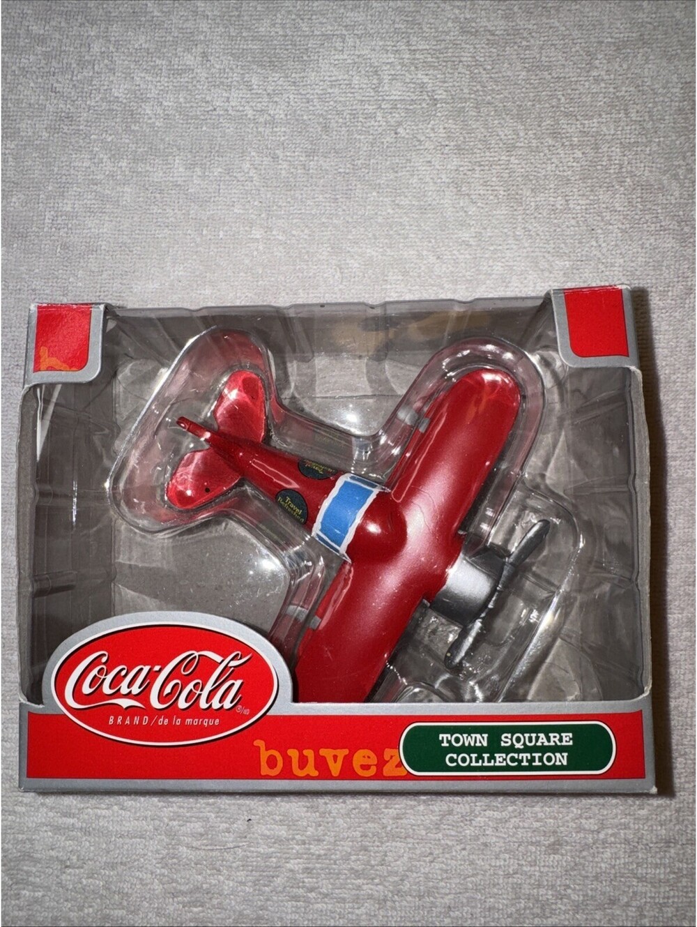 Coca-Cola 2001 Town Square Collection Red & White Airplane Holiday Decor EUC